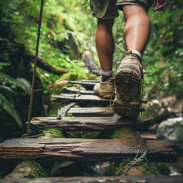 _Hiking Trail Adventure_ A hiker takes a step on a…